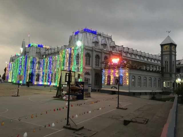 North Point building Christmas decorated